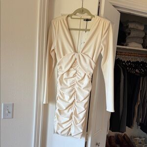 Zara Cream Ruched Mini Dress